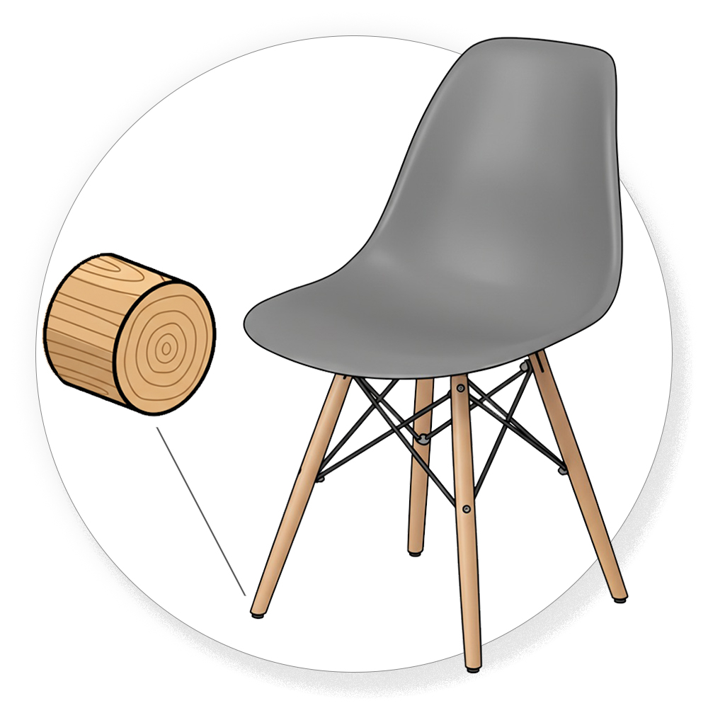 Schräg gestellte Stuhlbeine aus Holz, Massiv